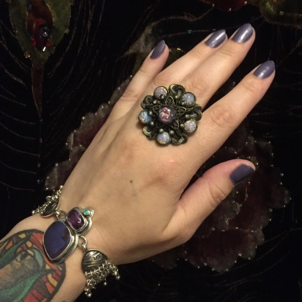 Ollipop Ornate Flower Adjustable Ring Sweet Romance
